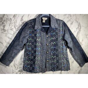 Coldwater Creek Womens Chevron Patterned Jacket PM (10-12) 100% Cotton Multicolo